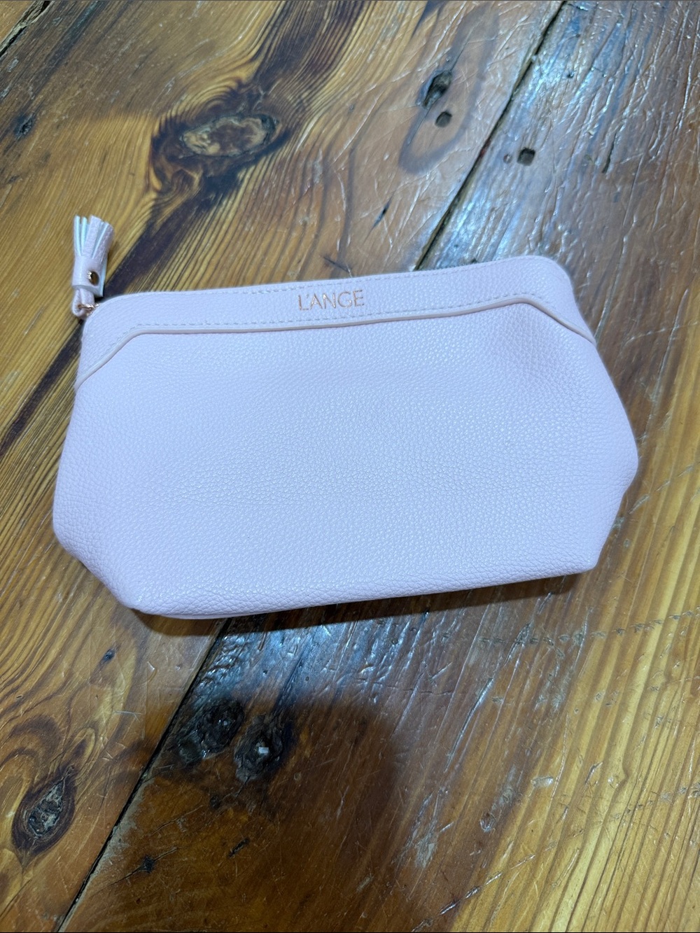 L'Ange Blush Pink Pebbled Cosmetic Pouch with Tassel